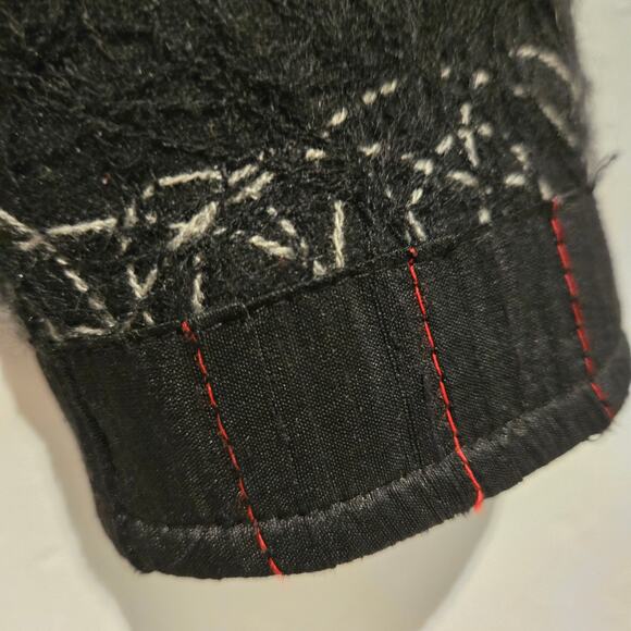 Yak Magik Black Wool Blend Art-to-Wear Red and Gray String Print Jacket, Size M - Picture 6 of 11